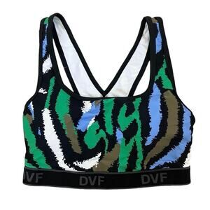 New Diane Von Furstenberg Black Green Blue Disco Zebra Sports Bra XS